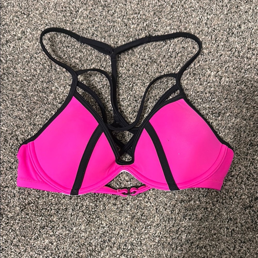 Women's Pink and Black swim top